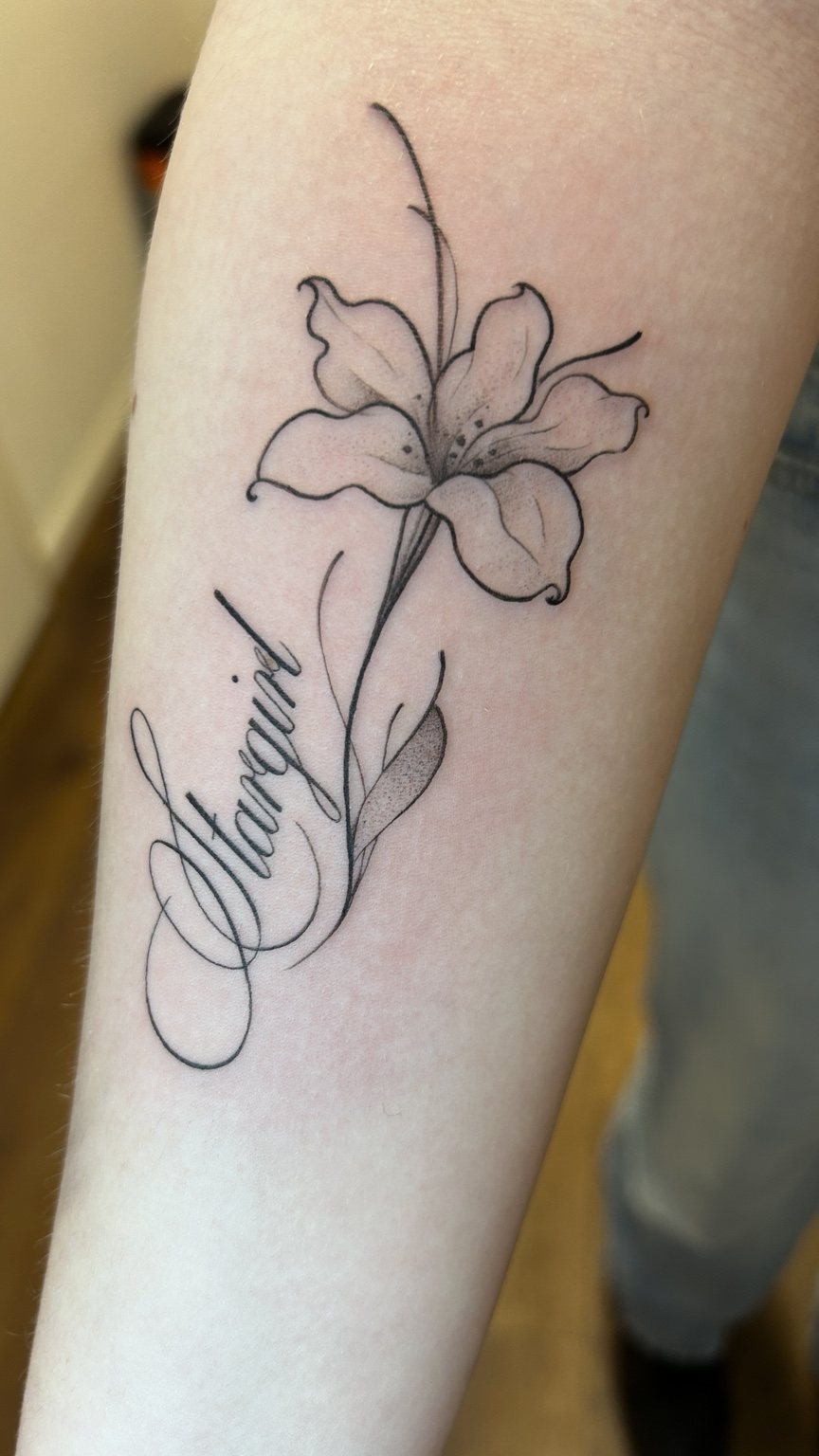 Fineline Tattoo mit Blume